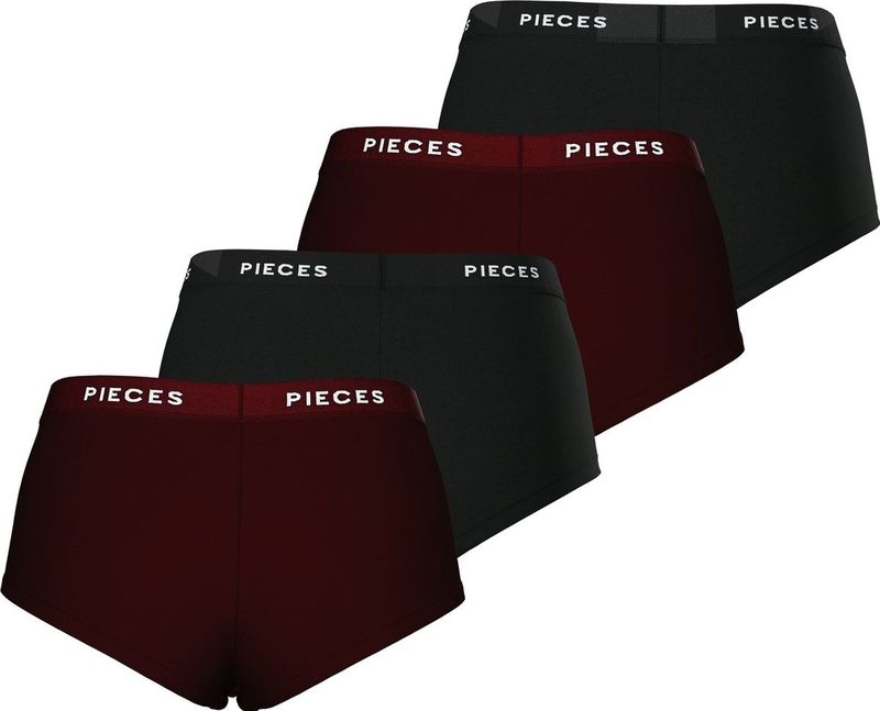 Pieces - Hipster PCLOGO - 4 Pack - Winetasting - Nauwsluitend - Elastische Band