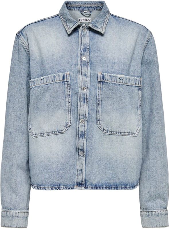 ONLY - Onlcassie Ls Ovs Dnm - T-shirt - Lichtblauw - Katoen - 1 stuk