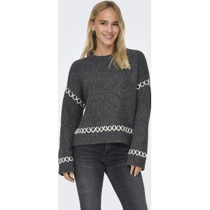 Only Trui Onlamanda Life Ls O-neck Detail Cc 15330089 Dark Grey Melan/cloud Dancer Dames