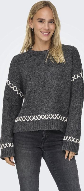 Only - Onlaanda Life Ls O-neck - Gebreide Trui - Donkergrijs
