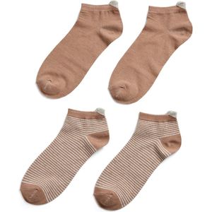 Sneaker Sokken 2-Pak - Glitter/Streep - Katoen - Huidskleur