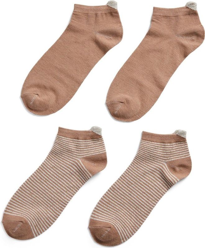 Sneaker Sokken 2-Pak - Glitter/Streep - Katoen - Huidskleur