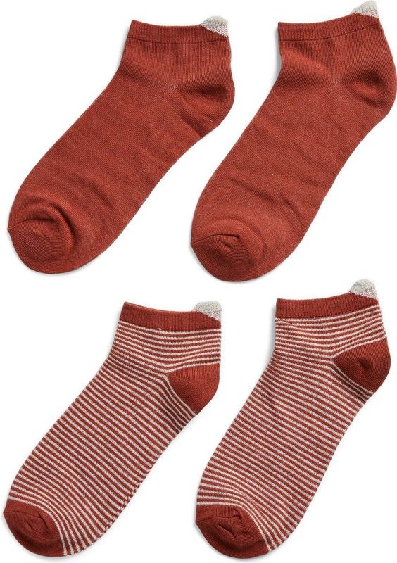 Pieces - DSS17140773 - Enkelsokken - Oranje - 2-Pak Katoen met Glitter en Streep