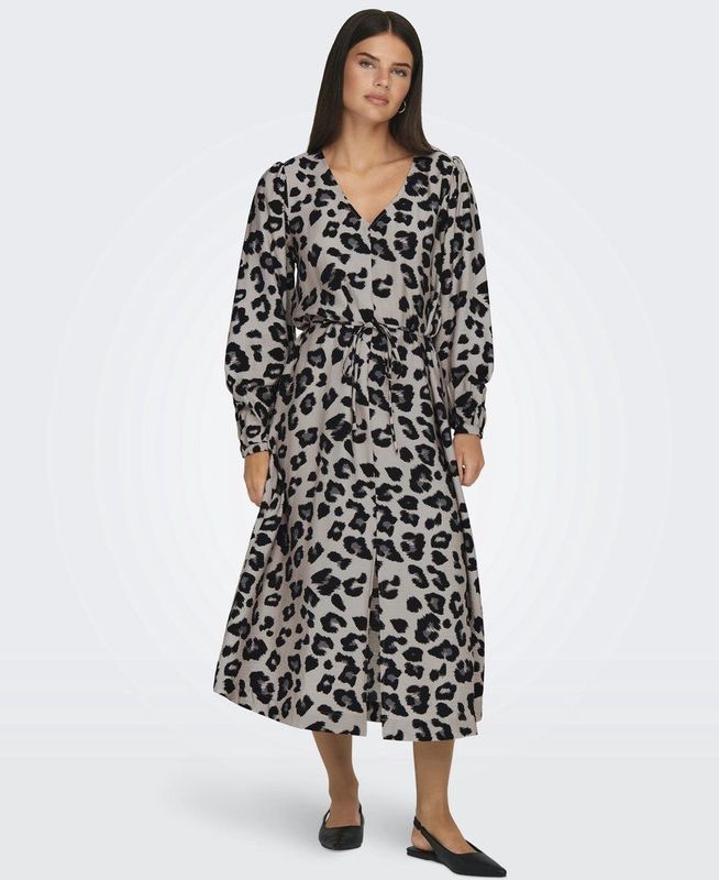 Jacqueline De Yong - Midi-Jurk - Grijs - 88% Viscose 12% Nylon