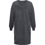 Tricot Jurk - Donkergrijs Melange - Met Kant Bij Hals