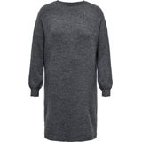 Tricot Jurk - Donkergrijs Melange - Met Kant Bij Hals