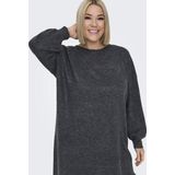 Tricot Jurk - Donkergrijs Melange - Met Kant Bij Hals