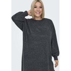 Tricot Jurk - Donkergrijs Melange - Met Kant Bij Hals