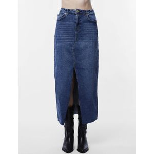PIECES Pcjessie Hw Ankle Denim Skirt Noos Exp, Dark Blue Denim/Detail: spoeling Wash, M