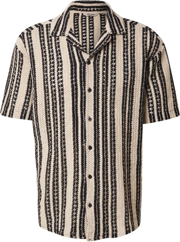 Only & Sons - Onsdani Crochet SS - T-shirt - Cloud Dancer - Normale Pasvorm, Knoopsluiting, Stationkraag, Korte Mouwen