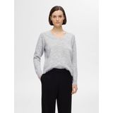 Selected Femme Lulu New LS Knit V Neck Light Grey