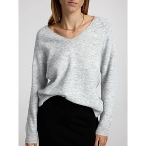 Selected Femme Lulu New LS Knit V Neck Light Grey