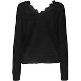 ONLY - Trui - Zwart - Polyamide - V-hals in Kant