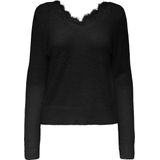 ONLY - Trui - Zwart - Polyamide - V-hals in Kant