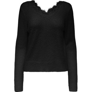 ONLY - Trui - Zwart - Polyamide - V-hals in Kant