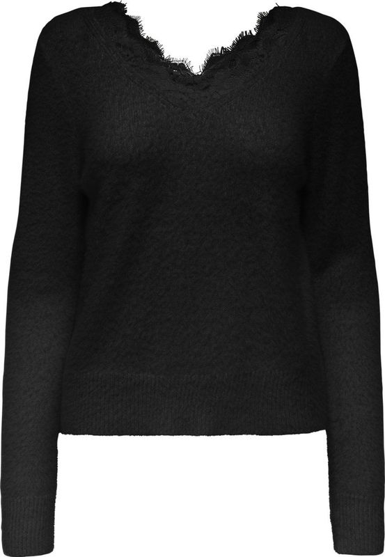 ONLY - Trui - Zwart - Polyamide - V-hals in Kant