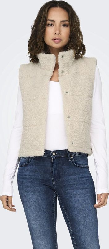 Ony - Onsandra - Teddy Gilet - Beige - Mouwloos - Hoge Nek