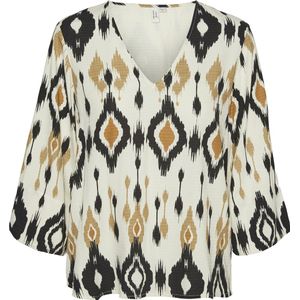 VERO MODA - Bedrukte Blouse - Ecru - Viscose - 3/4 Mouwen - V-hals