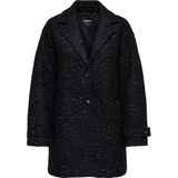 ONLY - Halflange Jas - Zwart - Polyester - Reverskraag - Knoopsluiting