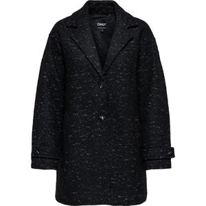 ONLY - Halflange Jas - Zwart - Polyester - Reverskraag - Knoopsluiting