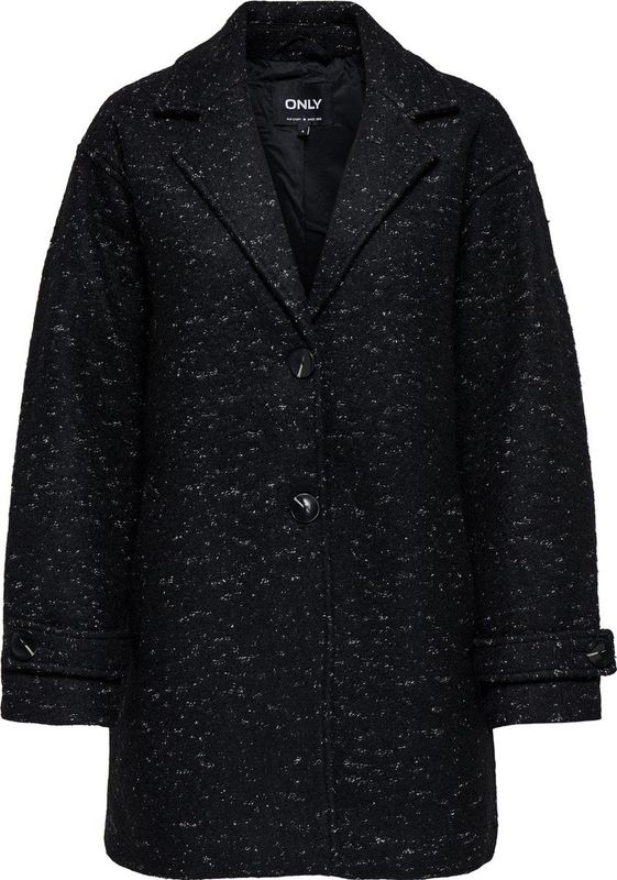 ONLY - Halflange Jas - Zwart - Polyester - Reverskraag - Knoopsluiting