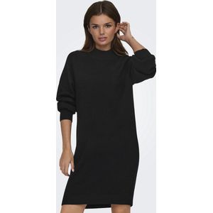 Tricot Jurk - Zwart - Breisel - Hoog Sluitende Kraag - Lange Mouwen