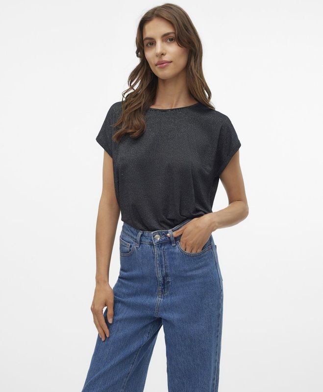Vero Moda - T-shirt - Zwart/Zilver - Katoen