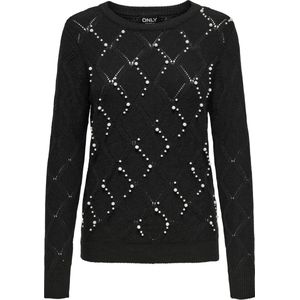 Gebreide Pullover - O-hals - Lange Mouwen - Parel Versiering - Regular Fit