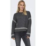 ONLY - ONLAmanda - Trui - Donkergrijs/Wit - Gerecycled Materiaal