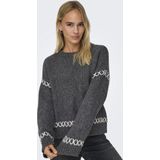 Only Trui Onlamanda Life Ls O-neck Detail Cc 15330089 Dark Grey Melan/cloud Dancer Dames