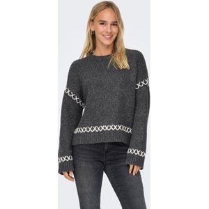 Only Trui Onlamanda Life Ls O-neck Detail Cc 15330089 Dark Grey Melan/cloud Dancer Dames