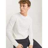 JACK & JONES Basic knit crew neck slim fit - heren pullover katoen met O-hals - offwhite