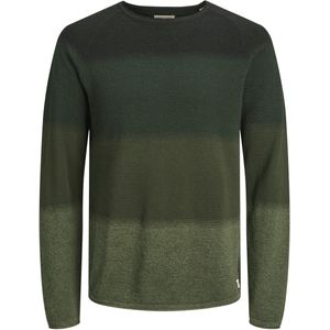 JACK & JONES Hill knit crew neck slim fit - heren pullover katoen met O-hals - groen Gradient