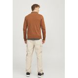 JACK & JONES Emil knit crew neck slim fit, heren pullover viscosemengsel met O-hals, camel bruin