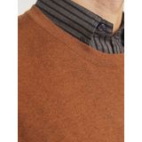 JACK & JONES Emil knit crew neck slim fit, heren pullover viscosemengsel met O-hals, camel bruin
