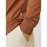 JACK & JONES Emil knit crew neck slim fit, heren pullover viscosemengsel met O-hals, camel bruin