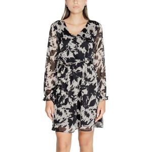 JDY - Jdyisabella - Jurk - Zwart - V-Hals, Lange Mouwen, Knoopsluiting, Riem in de Taille