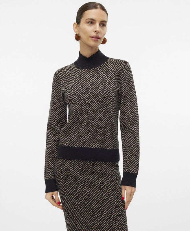 Vero Moda Trui Vmaria Art Ls High-neck Pullover Ga 10314509 Black/w. Silver Dames