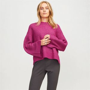 Jack & Jones Jxsigga Diverse Crew Neck Knit, Fuchsia Red/Detail:/New Maroon Neck Piping, S