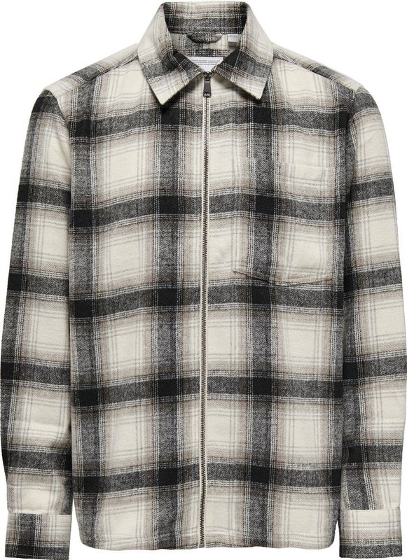 Only & Sons Overhemd Onsaustin Wool Zip Overshirt Noos 22029772 Antique White/blue Horiz Mannen Maat - M