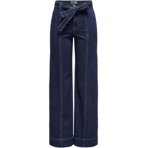 Only - Onlmadison - Jeans - Blauw - Hoge Taille, Wijde Pijpen, 91% Katoen