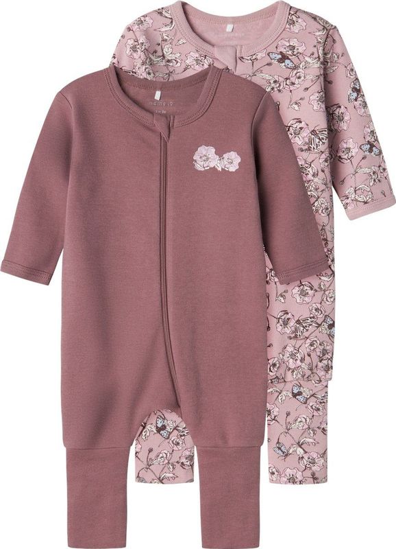 Name It Schlafanzug »NBFNIGHTSUIT 2P ZIP FF GRAPE FLOWER NOOS«, (Packung, 2 tlg.)