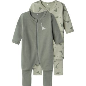 Name It Schlafanzug NBMNIGHTSUIT 2P ZIP FF GREEN DINO NOOS (Packung, 2 tlg)