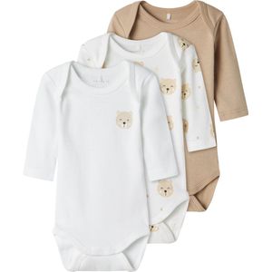 NAME IT - NBNBODY 3P LS OXFORD BEAR NOOS - Unisex Body - Grijs - Ribtricot - 3-pack
