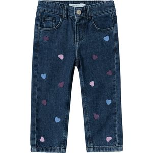 Name It mini meisjes spijkerbroek BELLA Dark Blue Denim HEART EMBROIDERY Mom Fit