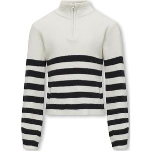 KIDS ONLY Kogfranca Half Zip L/S Stripe Knt Noos Trui Meisjes, Cloud Dancer/strepen: zwart