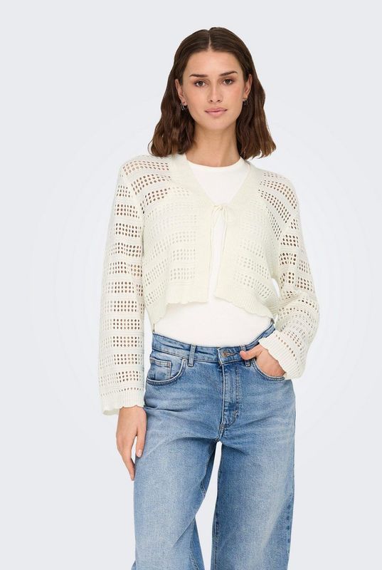 Only - ONLLYKKE TIE - Cardigan - Marshmallow - Lange Mouwen - V-hals