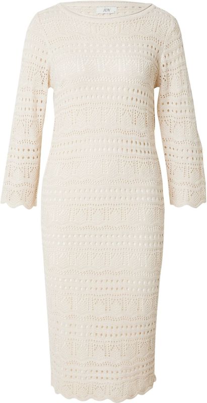 JDY - JDYSUN LAY - Gebreide Jurk - Crème - Knielengte - Driekwart Mouw