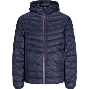 Jack & Jones Jjesprint Puffer Hood Noos Pls Gewatteerde jas voor heren (1 stuk), Marineblauwe jas/detail: rode stiksels