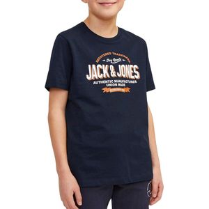 T-shirt Jack & Jones logo jongens, Donkerblauw - Oranje - Wit
